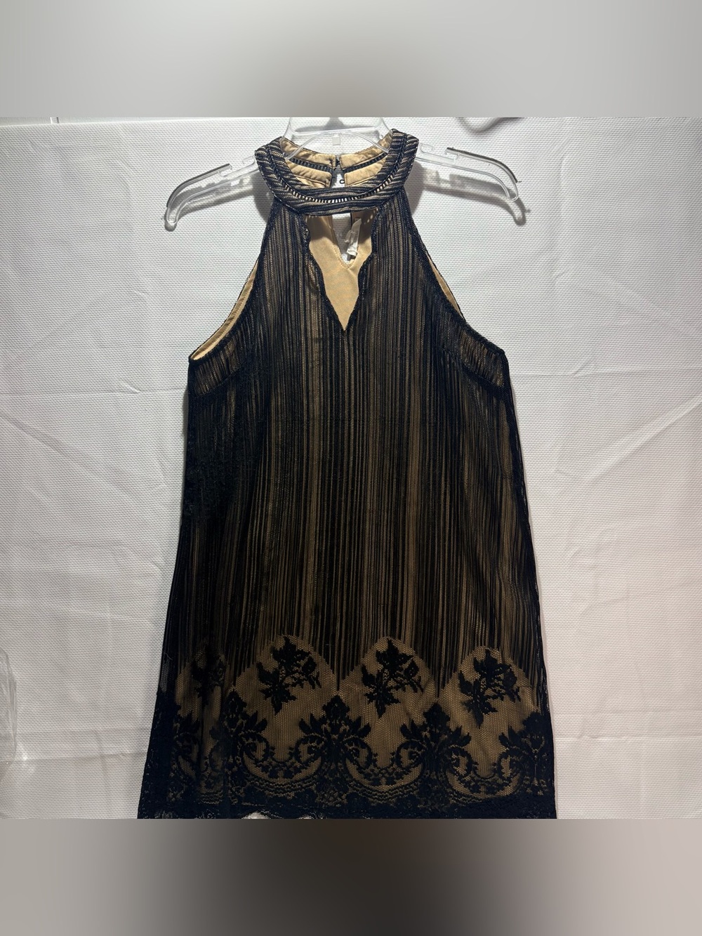 entro Black and Gold Halter Tunic with Lace Hem